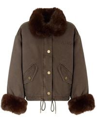 PINKO - Cotton Pea Coat With Faux Fur Details - Lyst