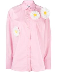 MSGM - Daisy-appliqué Cotton Shirt - Lyst
