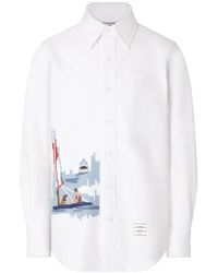 Thom Browne - Oxford Sailboat And Shark Embroidery Shirt - Lyst