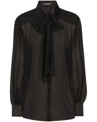 Dolce & Gabbana - Pussy-Bow Silk Chiffon Shirt - Lyst