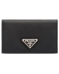 Prada - Triangle-Logo Leather Card Holder - Lyst