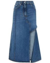 McQueen - Slashed Denim Midi-Rok - Lyst