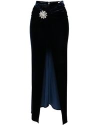 Rabanne - Crystal-Brooch Velvet Midi Skirt - Lyst