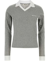 Miu Miu - Logo-Patch Polo-Collar T-Shirt - Lyst