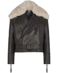 Balmain - Shearling-Collar Leather Jacket - Lyst