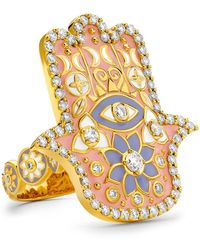 Buddha Mama - 20kt Yellow Gold Diamond Hamsa Ring - Lyst