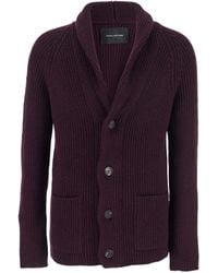 Tagliatore - Shawl-Collar Ribbed Cardigan - Lyst