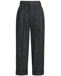 Brunello Cucinelli - Cotton Denim-Effect Twill Loose Sartorial Trousers With Monili - Lyst
