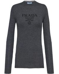 Prada - Pullover Mit Intarsien-Logo - Lyst