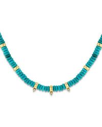 Zoe Chicco - 14kt Yellow Gold Rondelle Bead Turquoise Necklace - Lyst