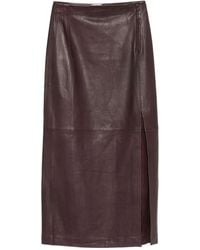 Alysi - Leren Maxi-Rok Met Split - Lyst