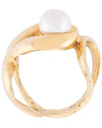 Gucci Pearl Embellished Double G Key Ring In Gold Metallic Lyst