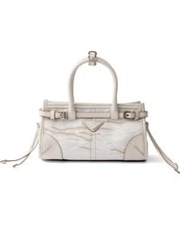 Prada - Bonnie Small Printed Linen And Leather Handbag - Lyst
