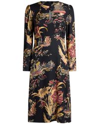 Etro - Crepe Midi Dress With Flower And Animal Motif - Lyst