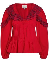 Damson Madder - Plissierte Bluse Mit Rüschenkragen - Lyst