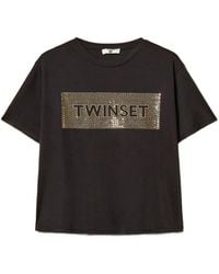 Twinset - T-Shirt With Logo And Sequins - Lyst