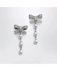 Self-Portrait - Crystal Bow And Pearl Drop Earrings - Lyst