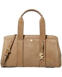 Michael Kors - Romee Small Suede Satchel With Glossy Mk Logo - Lyst