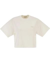 Autry - Cropped Cotton T-Shirt With Tone-On-Tone Logo - Lyst