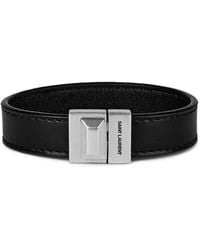 Saint Laurent - Engraved Logo Leather Bracelet - Lyst