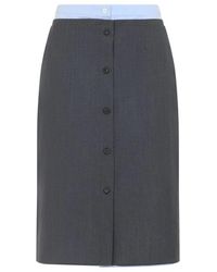 Prada - Dark Wool Blend Skirt - Lyst