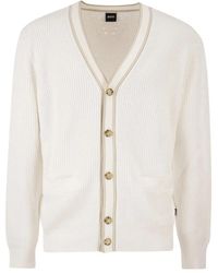 BOSS - Ribbed Cotton Cardigan With Contrast Buttons - Lyst