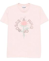 Ganni - Floral-Print Round-Neck Recycled Cotton Organic Cotton T-Shirt - Lyst