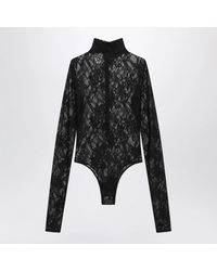 ANDAMANE - Semi-Sheer Lace Turtleneck Bodysuit - Lyst