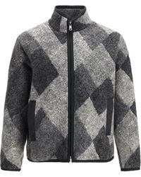 Moncler - Wool Blend Zip Cardigan With Diamond Pattern - Lyst