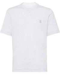 Brunello Cucinelli - Cotton T-Shirt Featuring A Contrast Stemma Solomeo Chest Logo - Lyst