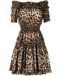 Dolce & Gabbana - Dolce & Gabbana Leopard Poplin Mini Dress - Lyst
