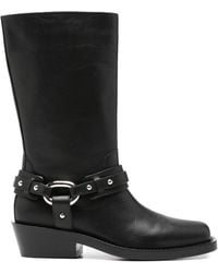 Rabanne - Leather Buckle Snkle Boots - Lyst