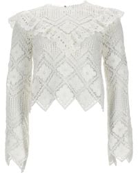 Self-Portrait - Crochet Top With Lace Inserts Tops - Lyst