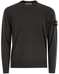Stone Island - Crew Neck Sweater With Compass Badge - Lyst