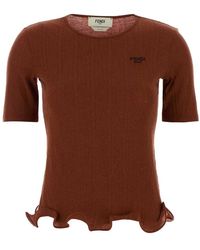 Fendi - Textured Scallop Hem Ribbed Top - Lyst