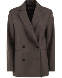 Antonelli - Double-Breasted Blazer With Fringed Detail - Lyst