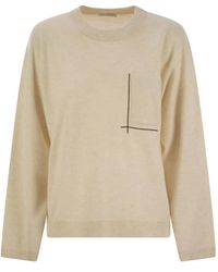 Brunello Cucinelli - Virgin Wool, Cashmere And Silk Sweater With Shiny Pocket Detail - Lyst