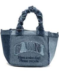 Ganni - Denim Small Tote Bag - Lyst