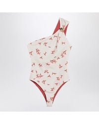 Fendi - One-Shoulder Swimming Costume With Coral - Lyst