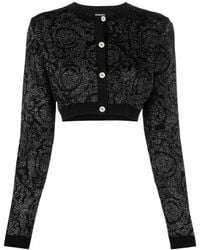 Versace - Barocco Texture Knit Cropped Cardigan - Lyst