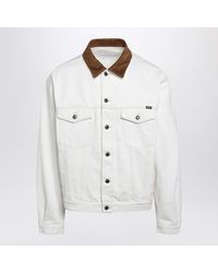 Prada - Old Denim Jacket With Leather Details - Lyst