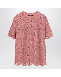 Dolce & Gabbana - Lace T-Shirt With Ribbed Neckline - Lyst