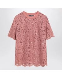 Dolce & Gabbana - Lace T-Shirt With Ribbed Neckline - Lyst
