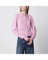 Self-Portrait - Self Portrait Wool Knit Cardigan With Floral Embroidery - Lyst