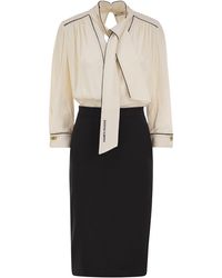 Elisabetta Franchi - Georgette And Crepe Dress With Piping - Lyst