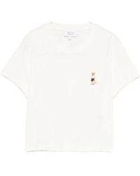Maison Kitsuné - Maison Kitsuné Maison Kitsuné Cropped Cotton T-Shirt With Fox Patch - Lyst