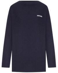 Miu Miu - Logo-Patch Ribbed-Knit Sweater - Lyst