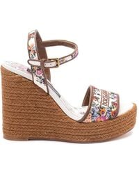 Dolce & Gabbana - Dolce & Gabbana Wedge Sandals With Majolica Embroidery - Lyst