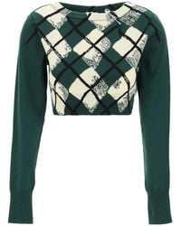 Burberry - Argyle Fine-Knit Cropped Sweater - Lyst