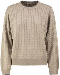 Brunello Cucinelli - Cable-Knit Crew Neck Jumper With Shimmering Yarn - Lyst